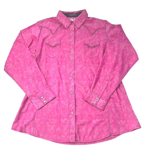 Wrangler Rock 47 Women's Western Cowgirl Shirt Bright Pink Button Down‎ Rodeo XL - Picture 4 of 8